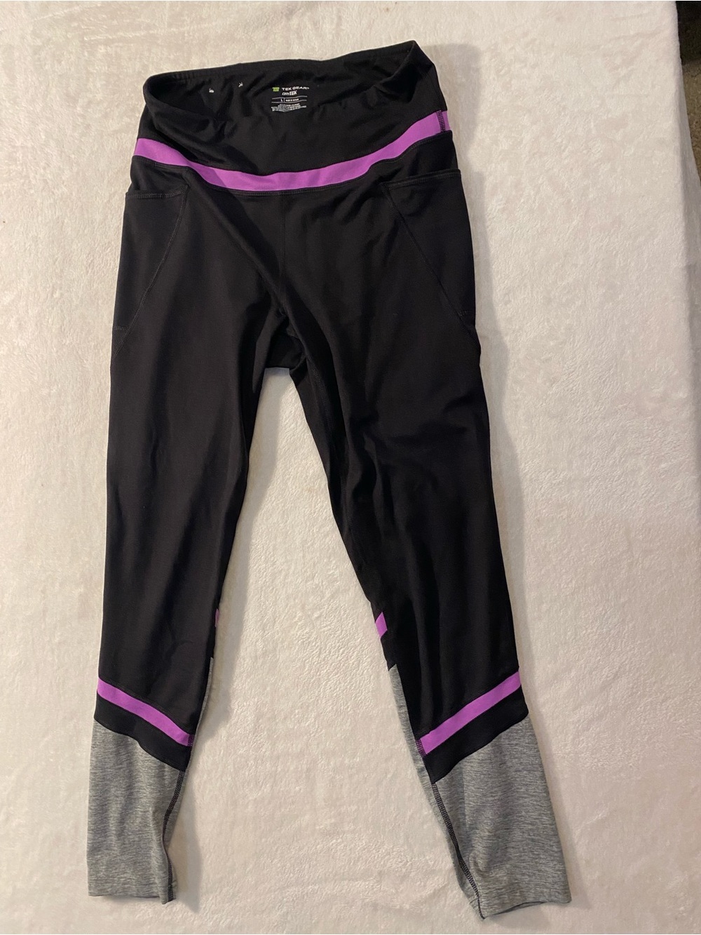 tek gear Black Leggings with Purple Accents and Gray Ankles